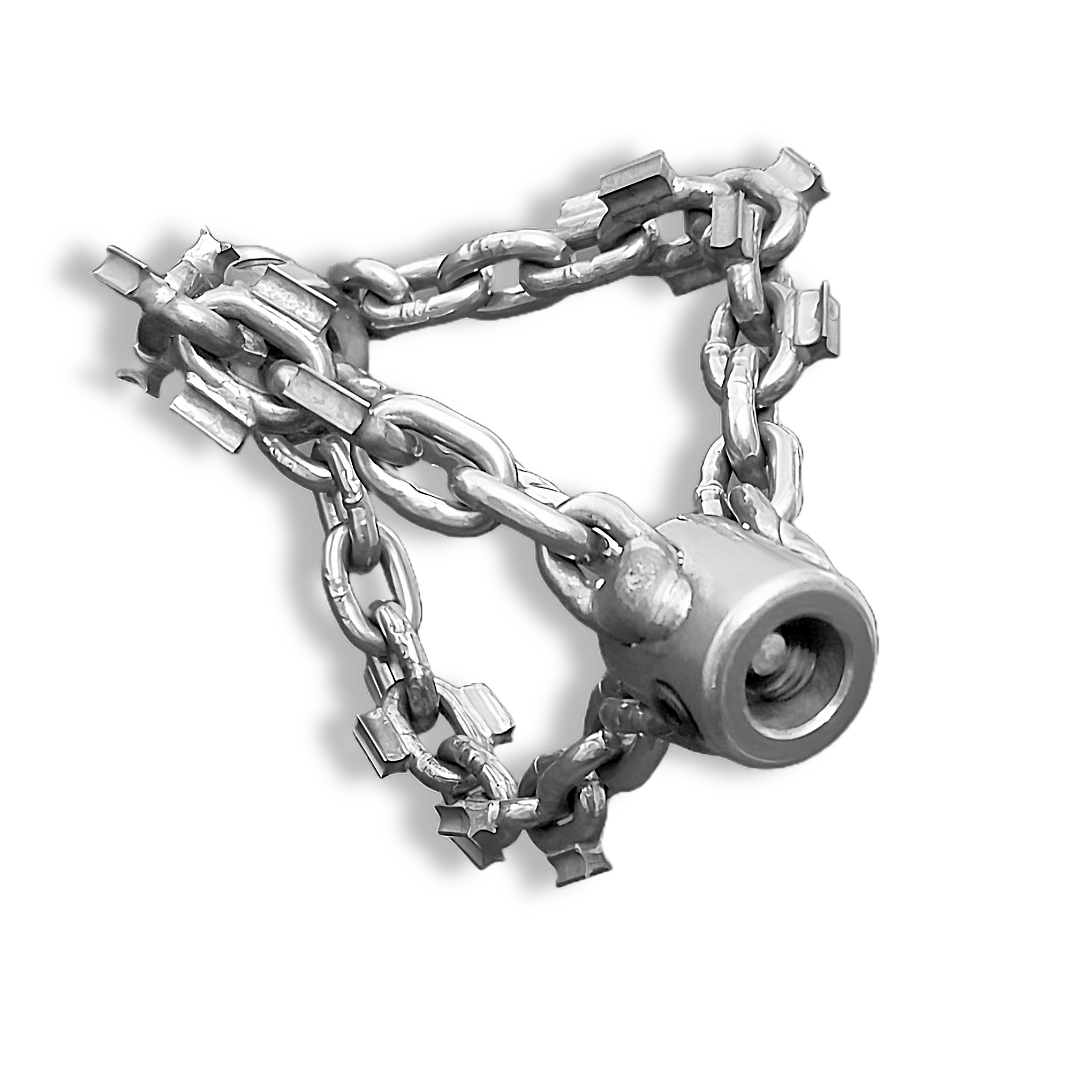 X-Tip Chain (Cast iron and clay) meant for grinding tree roots and destroying solid cement and concrete blockages in drain pipes, used with a flex shaft or an auger